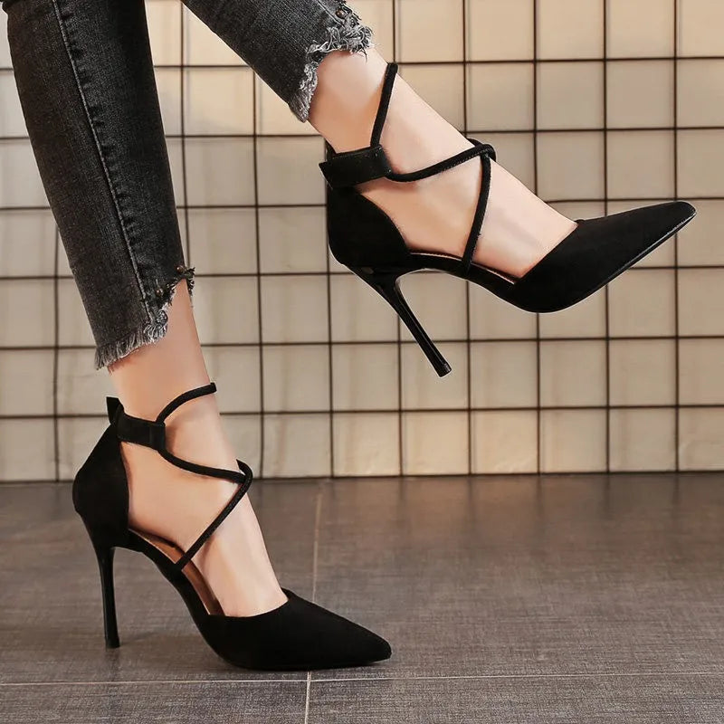 Suede Buckle Strap High Heels