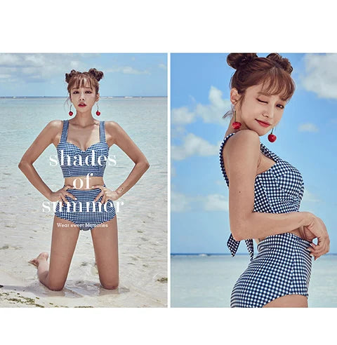Women Vintage Swimsuit Two Piece High Waist Bikini Set