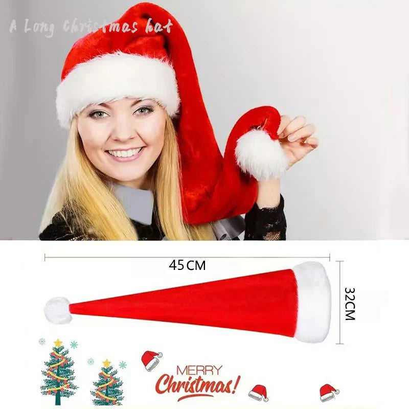 Extra-Long Velvet Christmas Plush Santa Hats Black & Red