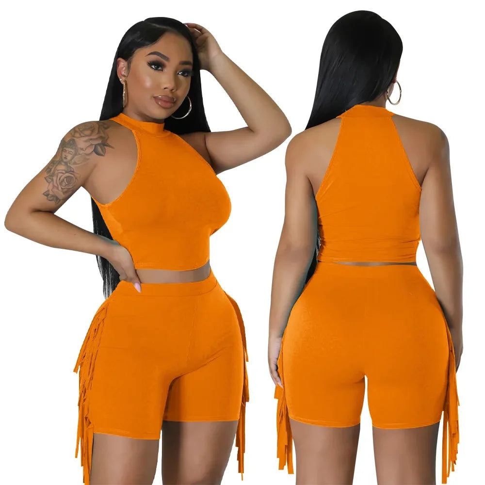 Women 2 Piece Tight Sexy Short Tank Tops+Shorts Tracksuits Hot Matching Sets