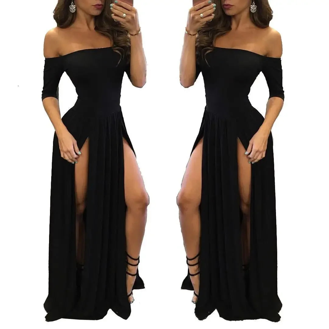 Off Shoulder High Slit Maxi Dress