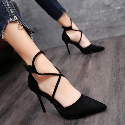 Suede Buckle Strap High Heels