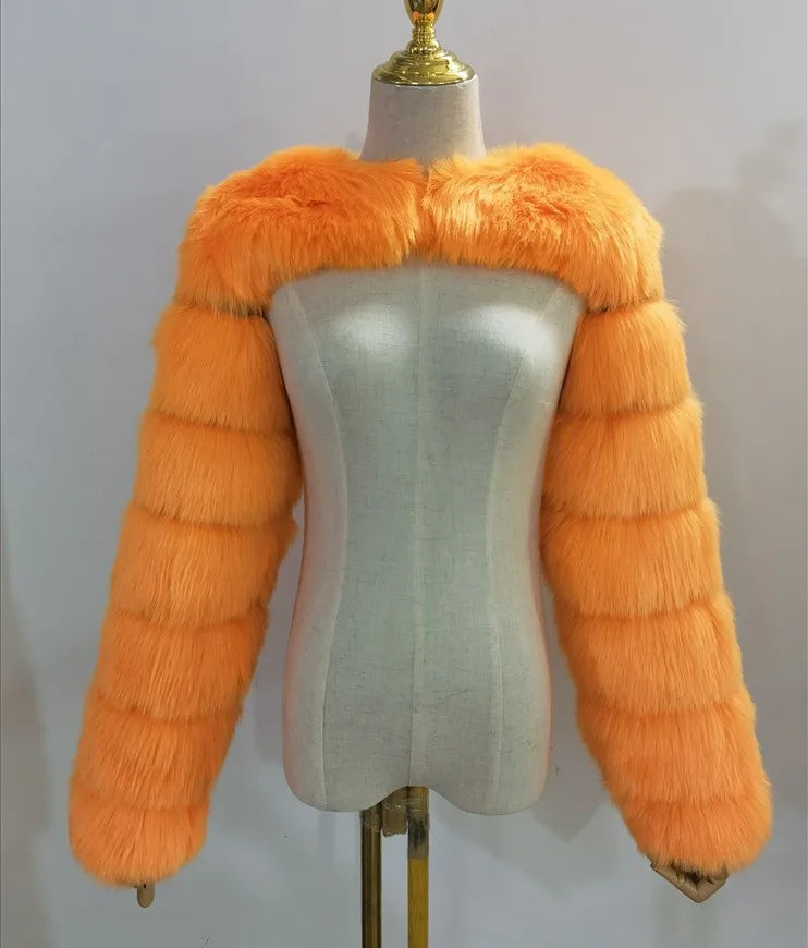 Faux Mink Long Sleeve Short Coat