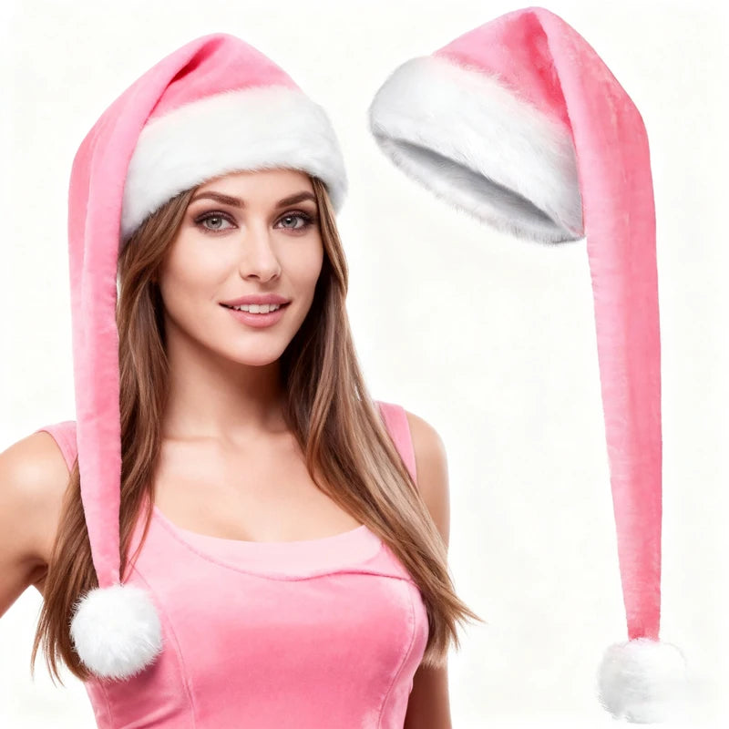Extra-Long Velvet Christmas Plush Santa Hats Black & Red