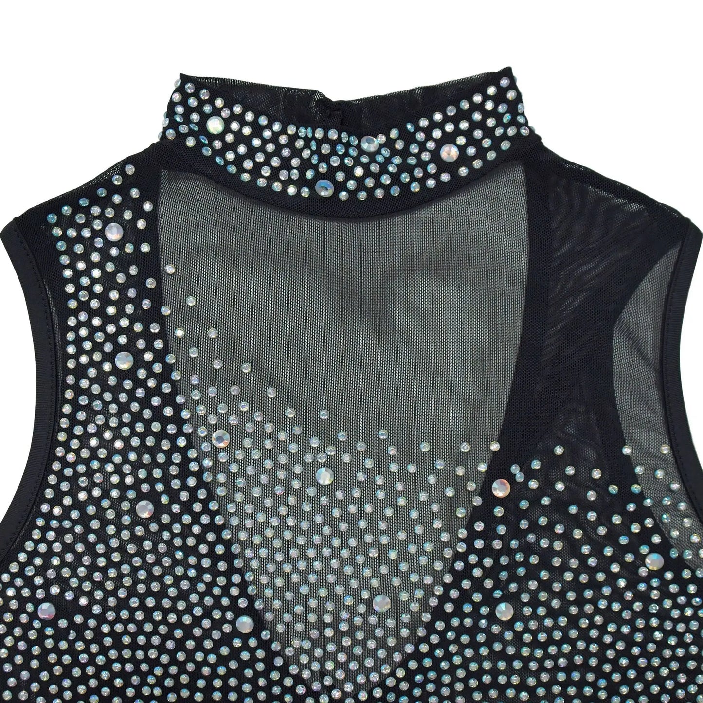 Elegant Crystal Diamonds Sleeveless Open Back See Through Dress