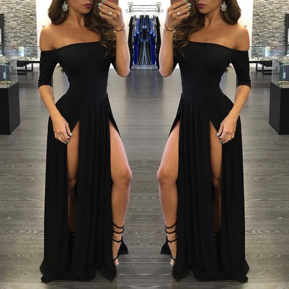 Off Shoulder High Slit Maxi Dressy