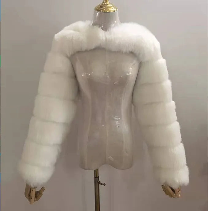 Faux Mink Long Sleeve Short Coat