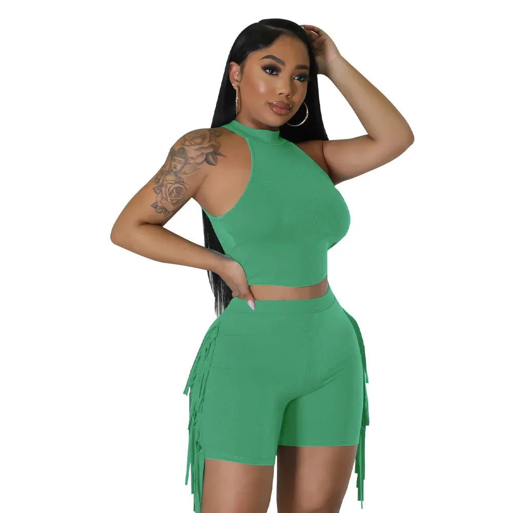 Women 2 Piece Tight Sexy Short Tank Tops+Shorts Tracksuits Hot Matching Sets