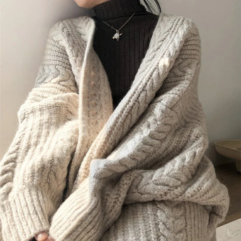 Casual Loose Knitted Long Sweater Cardigan Soft Comfortable Solid Free Sizen