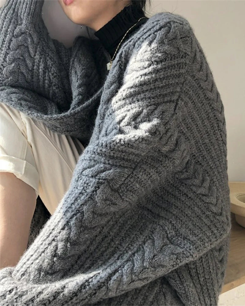 Casual Loose Knitted Long Sweater Cardigan Soft Comfortable Solid Free Sizen