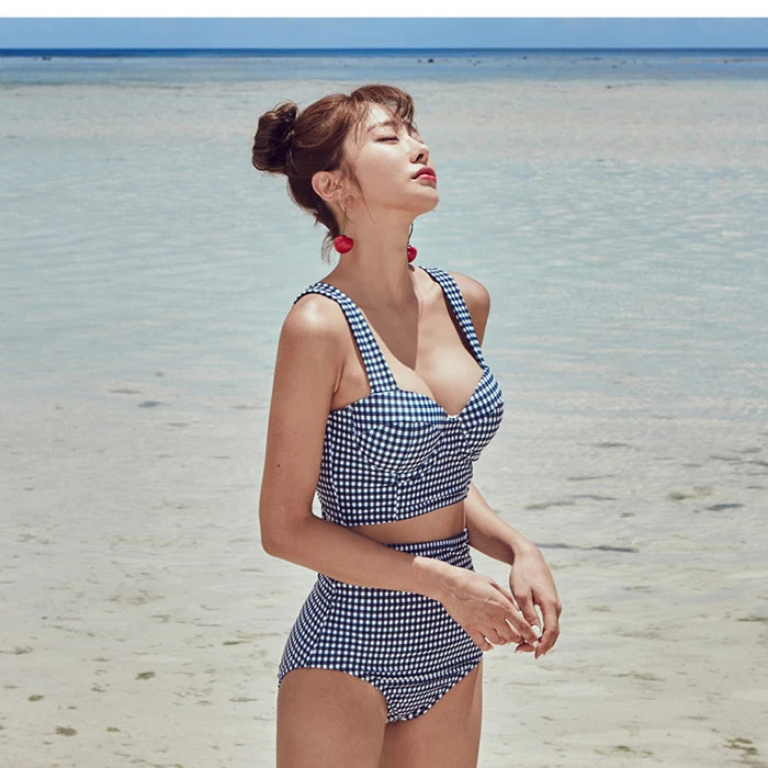 Women Vintage Swimsuit Two Piece High Waist Bikini Set