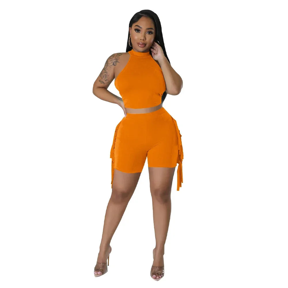 Women 2 Piece Tight Sexy Short Tank Tops+Shorts Tracksuits Hot Matching Sets