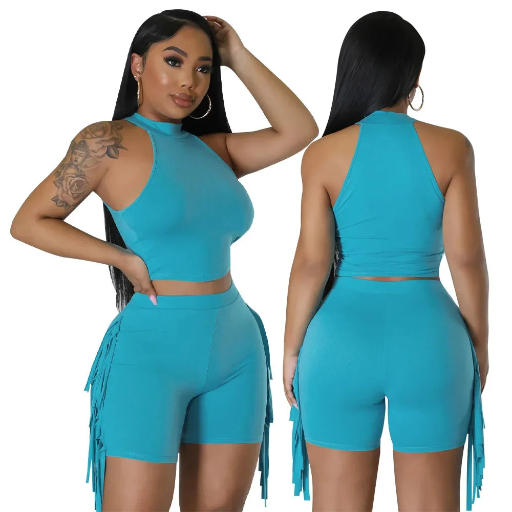 Women 2 Piece Tight Sexy Short Tank Tops+Shorts Tracksuits Hot Matching Sets