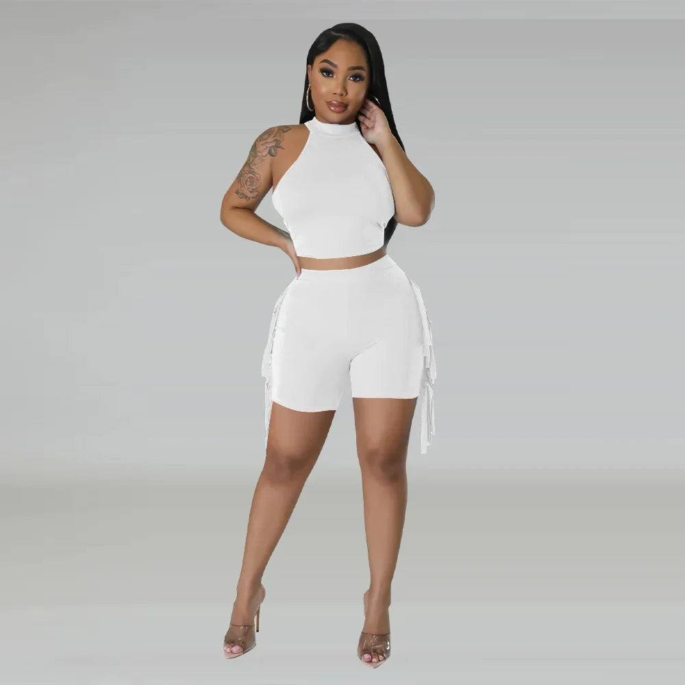 Women 2 Piece Tight Sexy Short Tank Tops+Shorts Tracksuits Hot Matching Sets