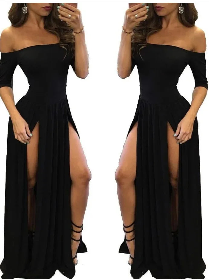 Off Shoulder High Slit Maxi Dress