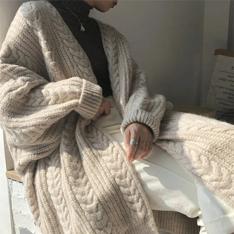 Casual Loose Knitted Long Sweater Cardigan Soft Comfortable Solid Free Sizen
