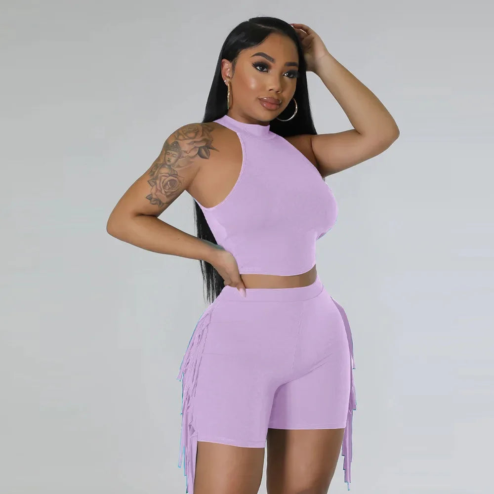 Women 2 Piece Tight Sexy Short Tank Tops+Shorts Tracksuits Hot Matching Sets