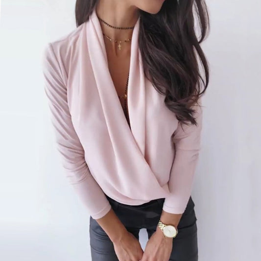 Women Long Sleeve Tops Sexy Deep V Neck