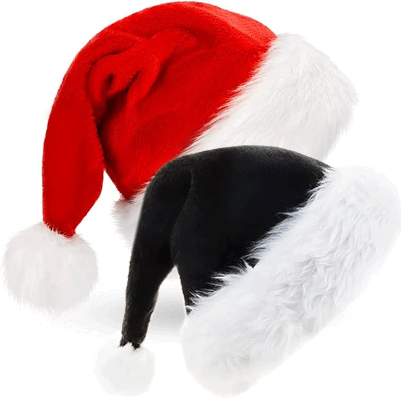 Christmas Plush Santa Hats Black & Red