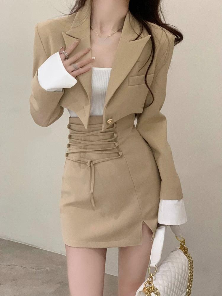 Elegant Jacket Mini Skirt 2 Piece Set