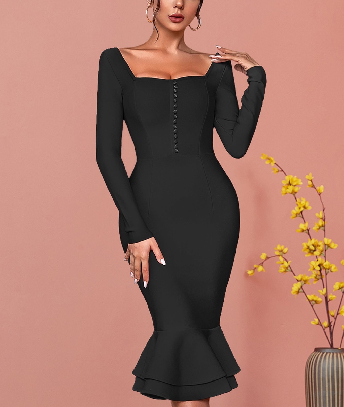 Elegant Mermaid Long Sleeve Lady Dress