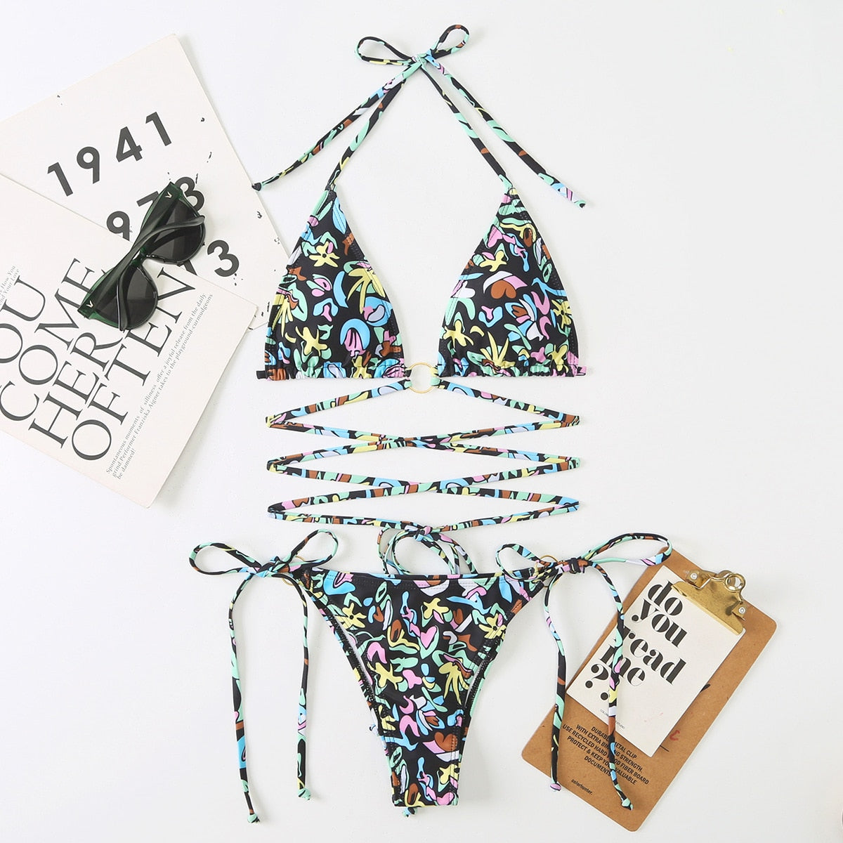 Hollow Out Cross String Bikini Set