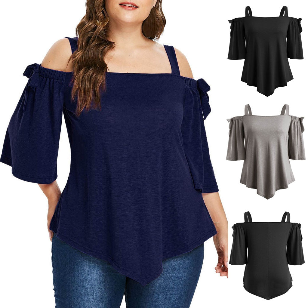 Women Plus Size Cold Shoulder Blouse