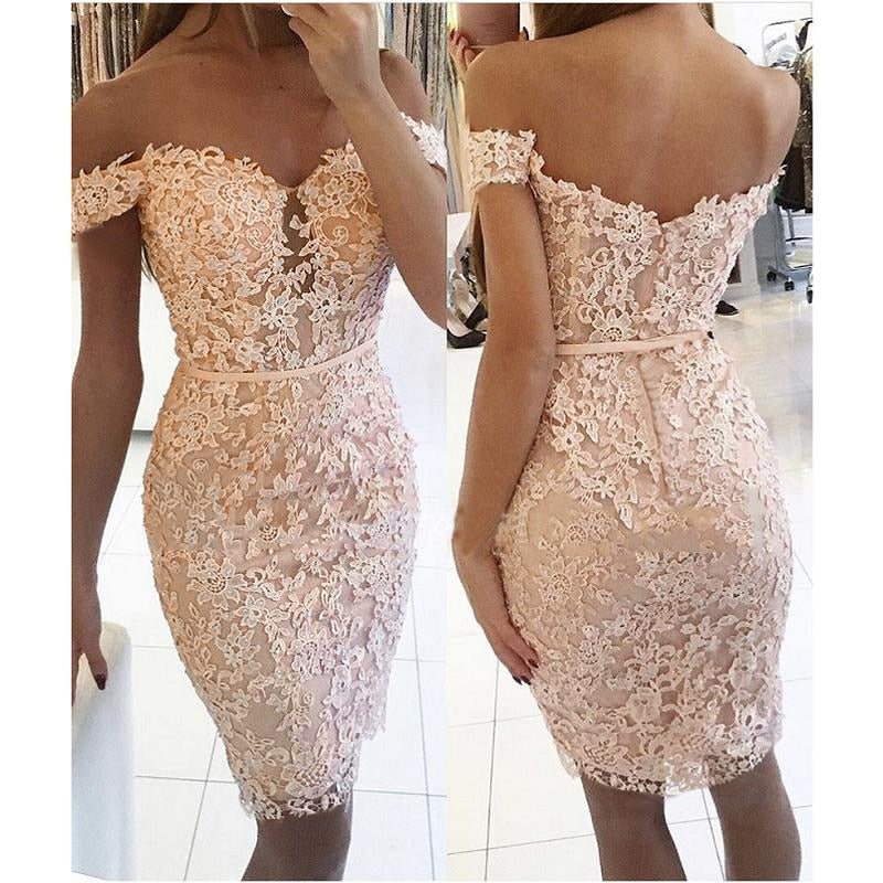 Women Pencil Lace Dress Off-the-Shoulder Backless Dress