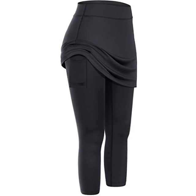 Pockets Tennis Skirted High Waist Leggings Sports Fitness