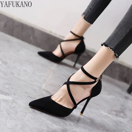 Suede Buckle Strap High Heels