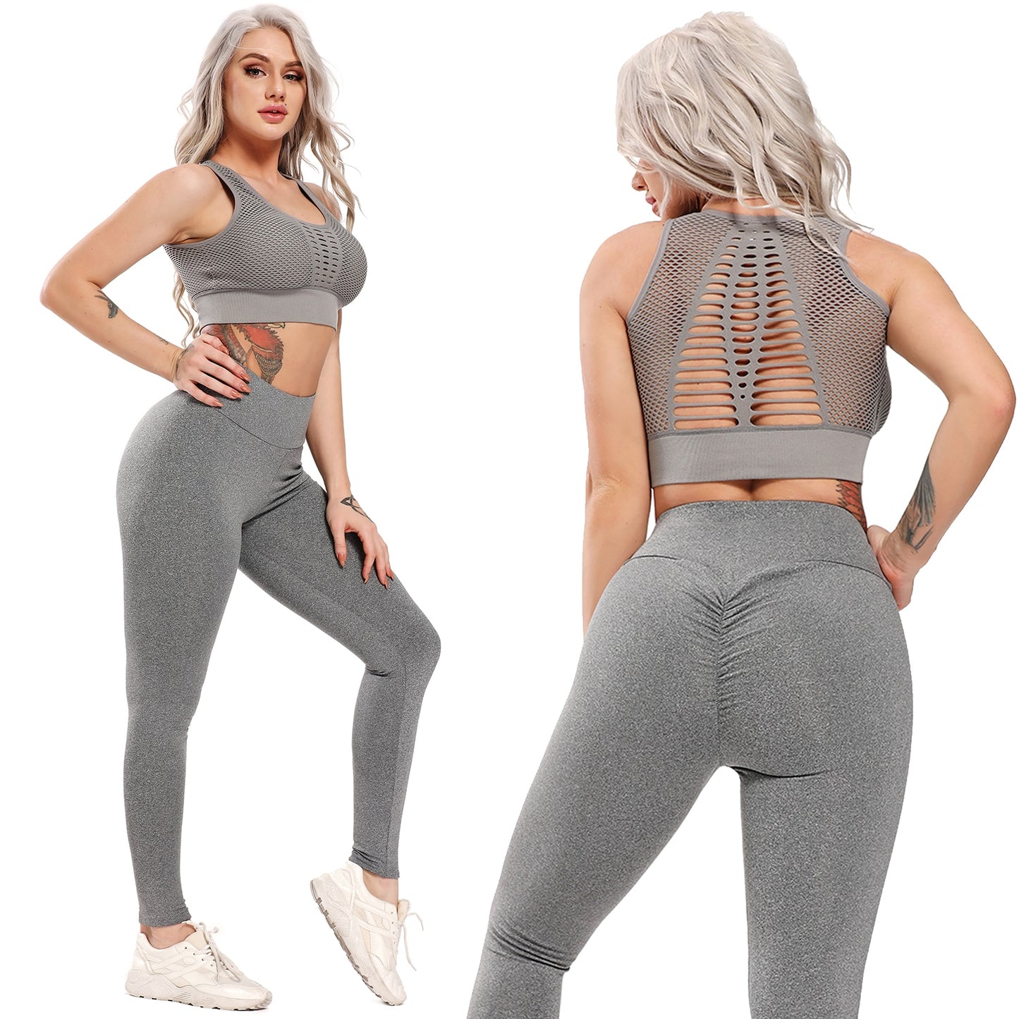 Seamless Hollow Crop Top Yoga Set