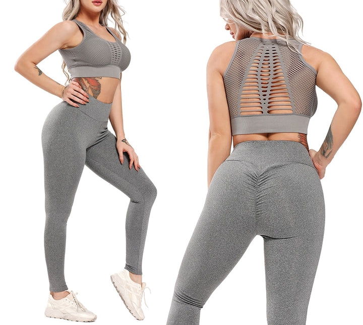 Seamless Hollow Crop Top Yoga Set