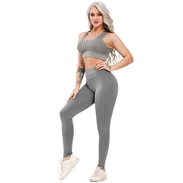 Seamless Hollow Crop Top Yoga Set