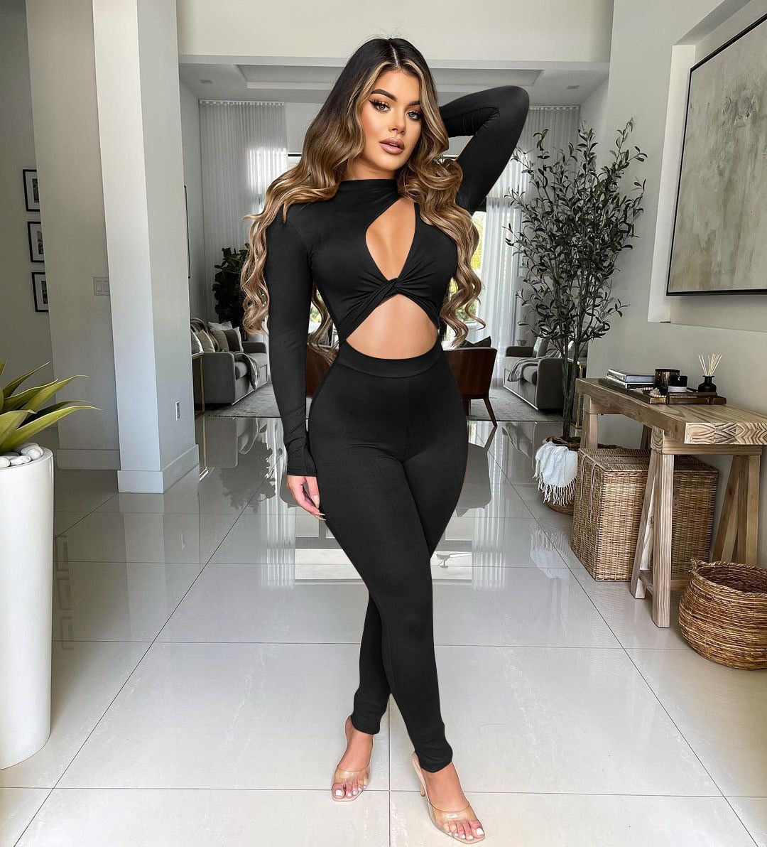 Long Sleeve Twist Rompers Jumpsuit Leggings