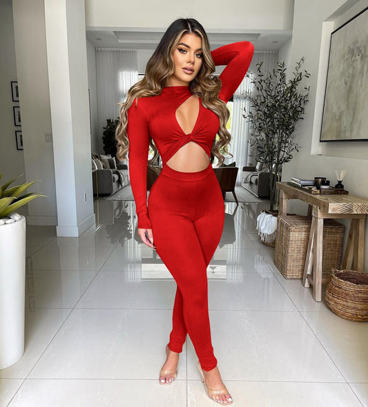 Long Sleeve Twist Rompers Jumpsuit Leggings