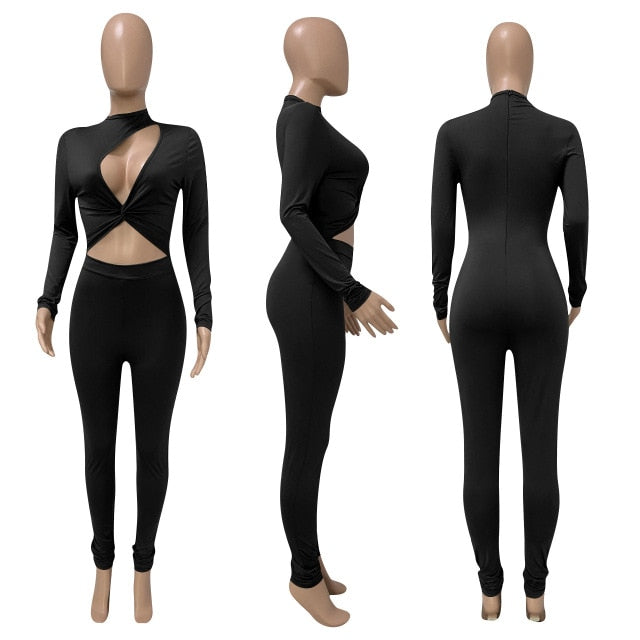 Long Sleeve Twist Rompers Jumpsuit Leggings