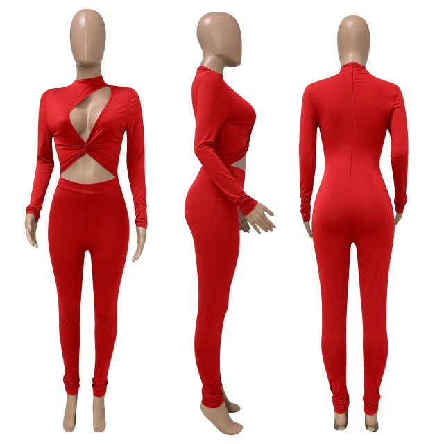 Long Sleeve Twist Rompers Jumpsuit Leggings