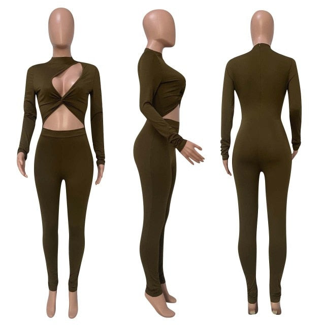 Long Sleeve Twist Rompers Jumpsuit Leggings