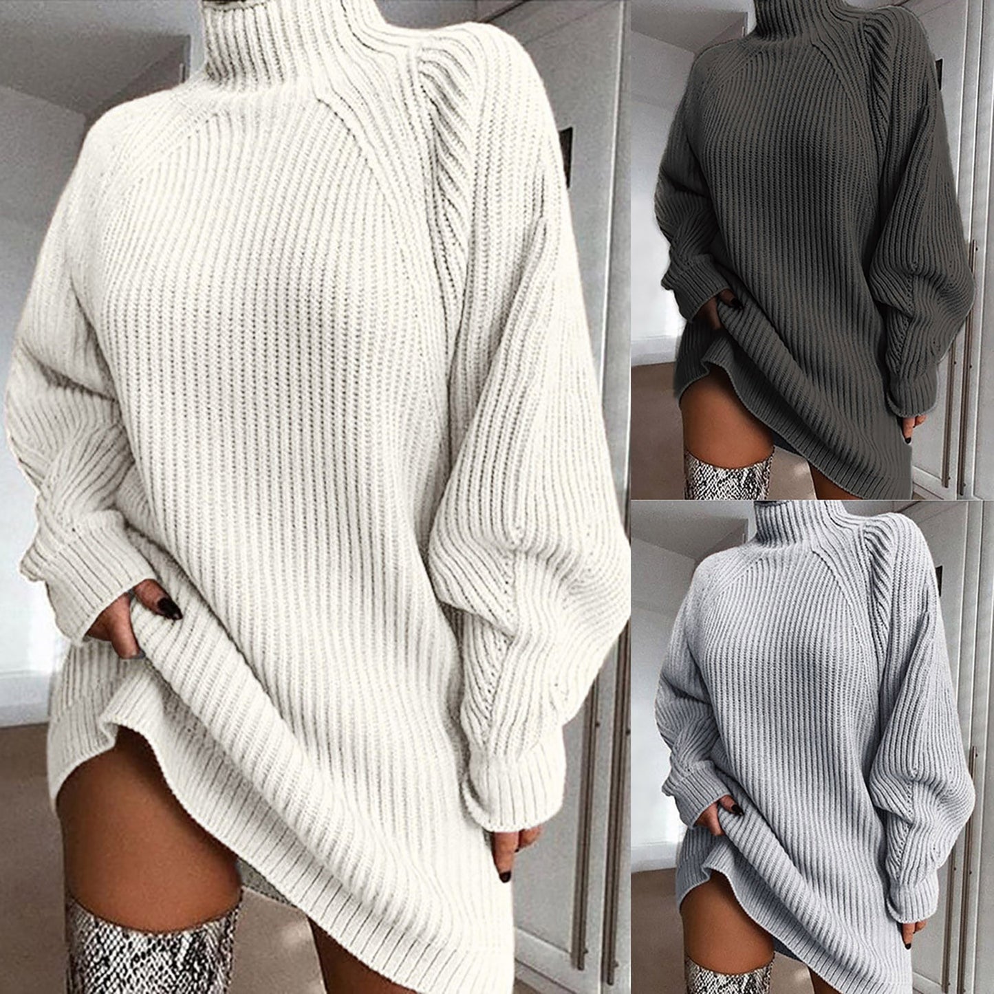 Long Sleeve Turtleneck High Waist Sweater Dress