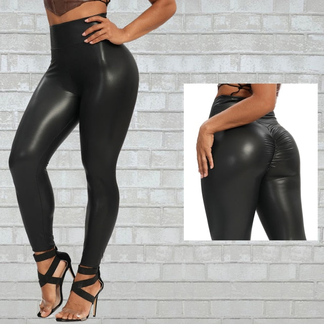 Elastic Tummy Control High Waist Faux Leather Pants