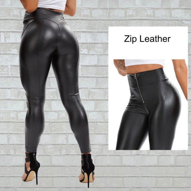 Elastic Tummy Control High Waist Faux Leather Pants