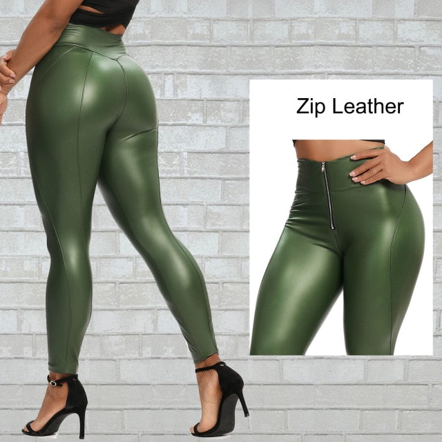 Elastic Tummy Control High Waist Faux Leather Pants