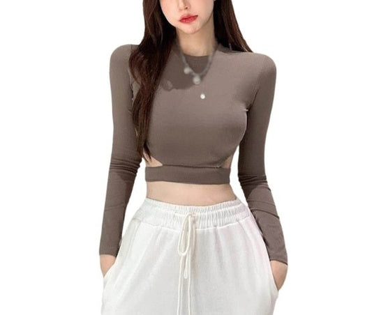 Slim Hollow Crop Top Long Sleeve