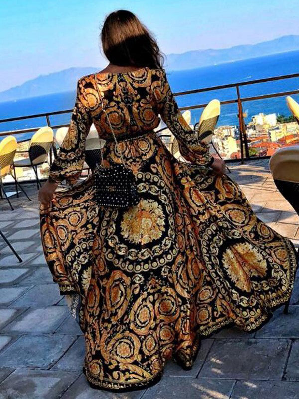 Elegant Women Formal Flare Print Dress