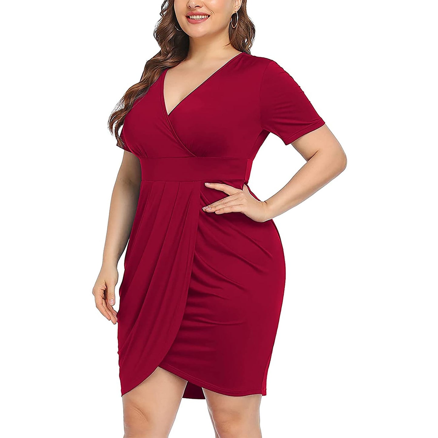 Women Fashion V-neck Short Sleeve Dress