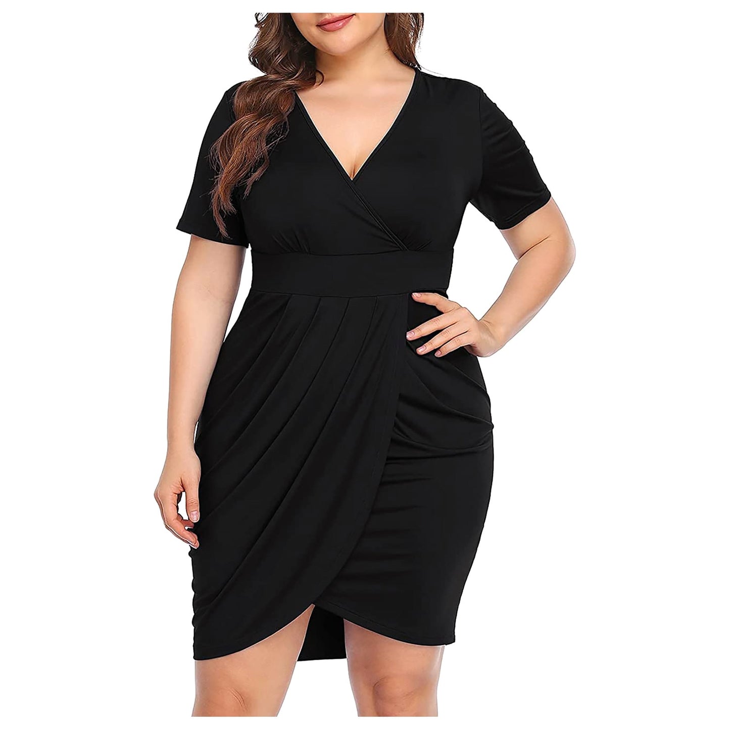 Women Fashion V-neck Short Sleeve Dress