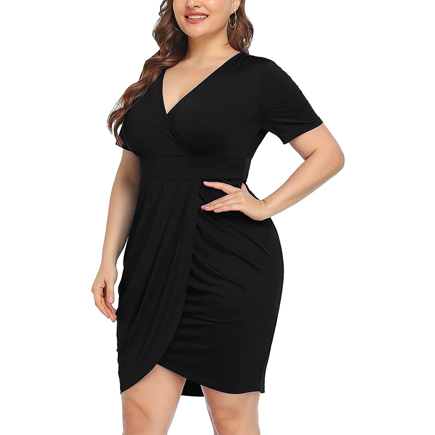 Women Fashion V-neck Short Sleeve Dress