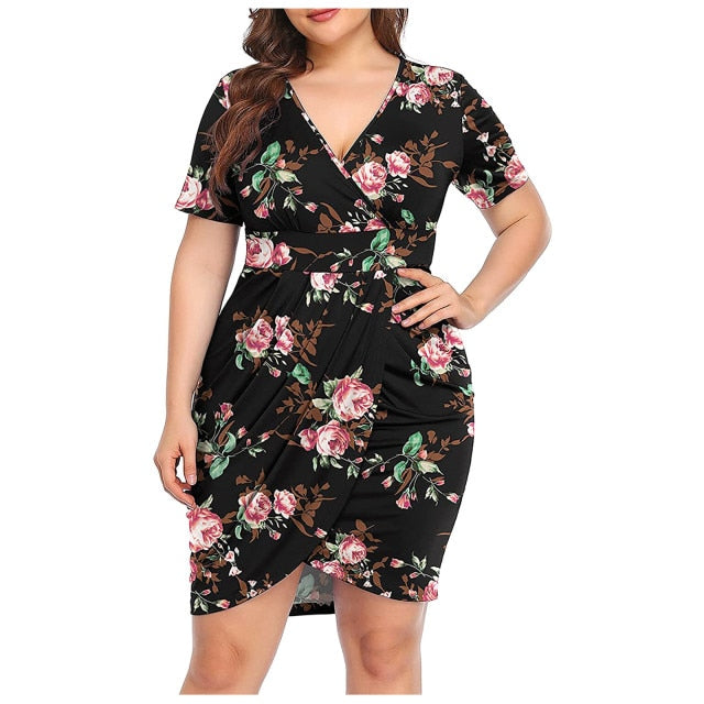 Women Fashion V-neck Short Sleeve Dress