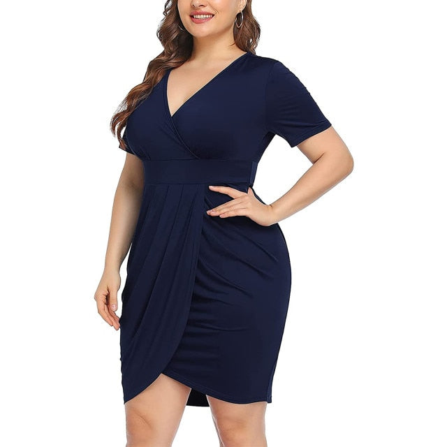 Women Fashion V-neck Short Sleeve Dress